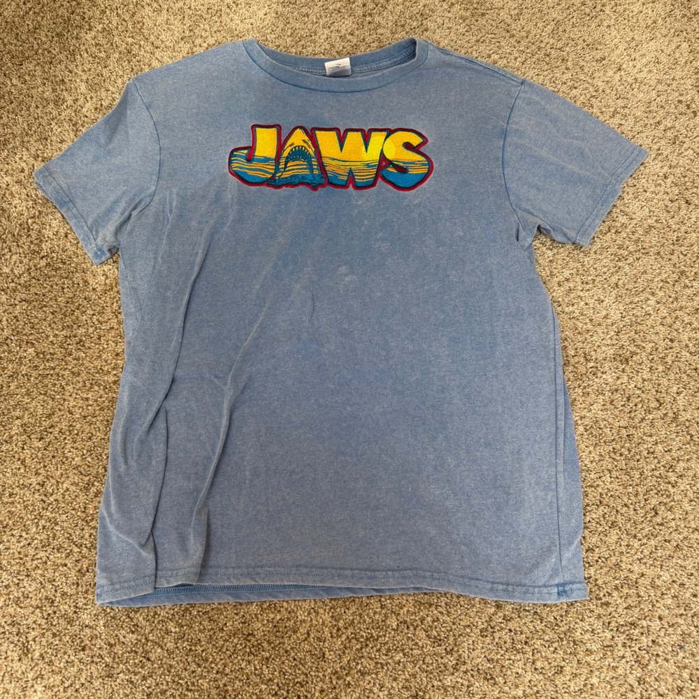 Jaws Movie Graphic T-Shirt Mens XL Blue Heather Short Sleeve Shark Film Tee